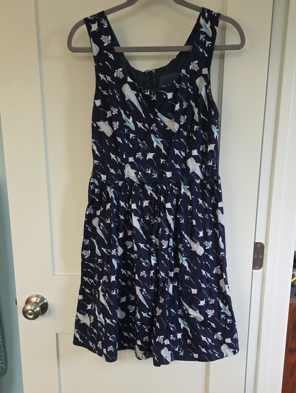 ModCloth Navy and Light Blue Bird-Print Sleeveless Mini Dress